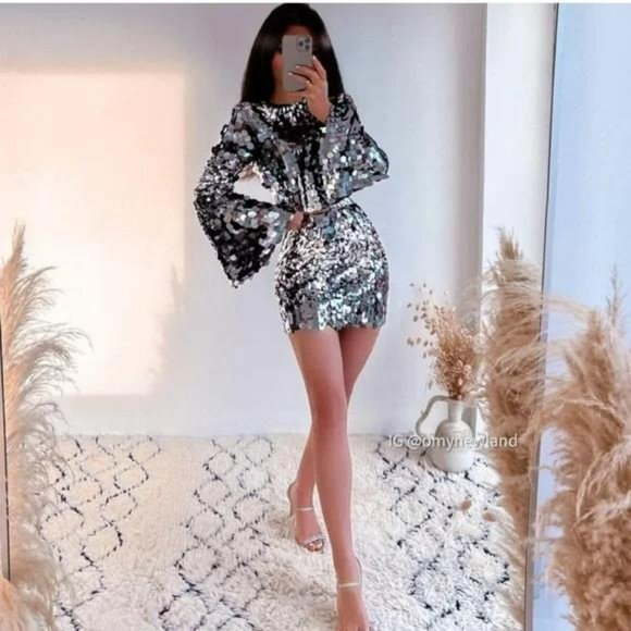 ZARA SEQUIN SKIRT SILVER - Picture 7 of 8